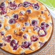 Freshly baked clafoutis with fresh cherries