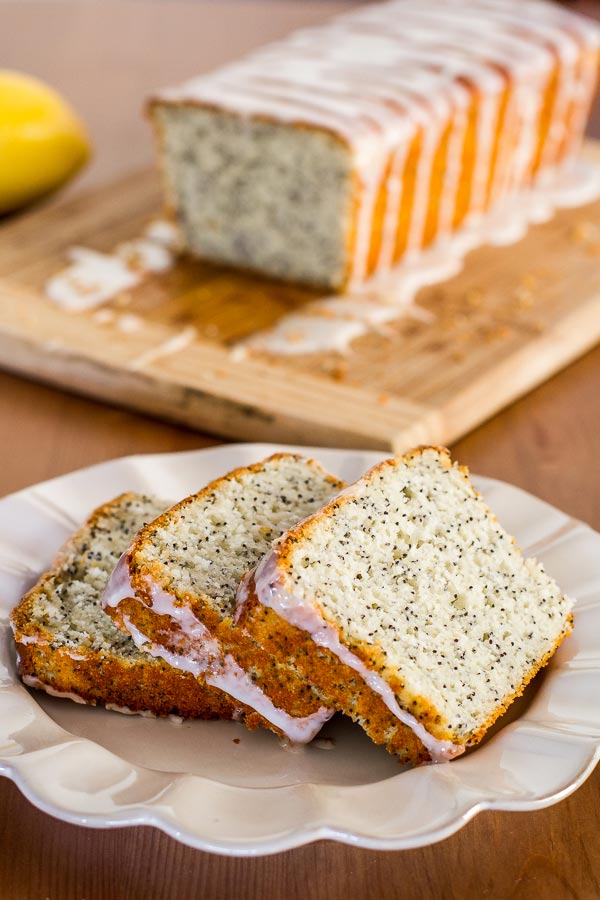 Delicious sweet bread with poppy seeds and lemon icing,