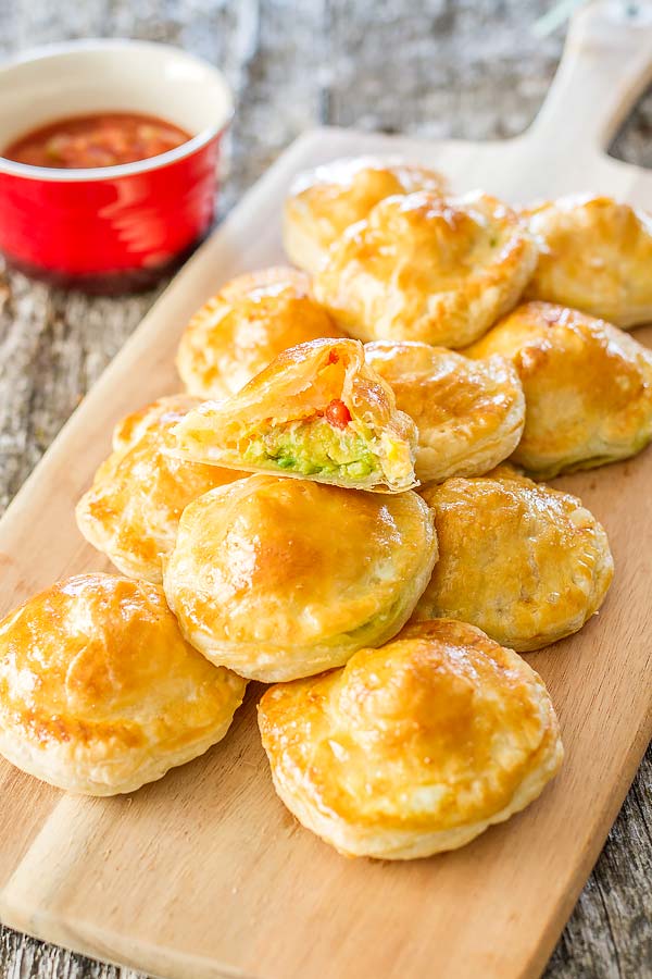 Puff pastry loaded with avocado and mozzarella cheese