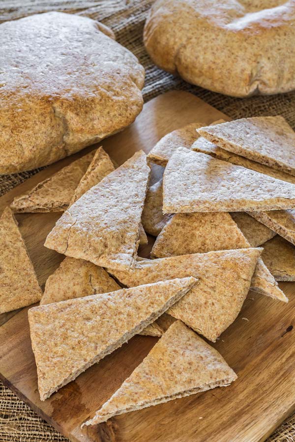 Incredible whole wheat pita chips easy to make in the comfort of your own home, perfect for dipping or just enjoying with your favorite soup.