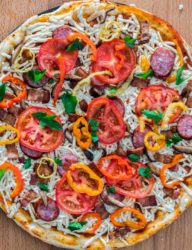 Easy hot pizza loaded with my favorite meats