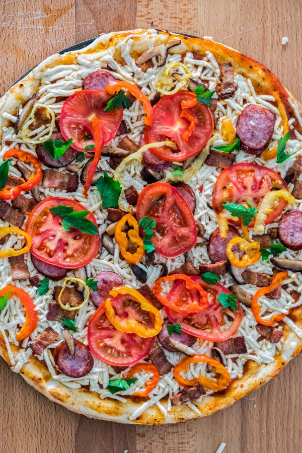 Easy hot pizza loaded with my favorite meats